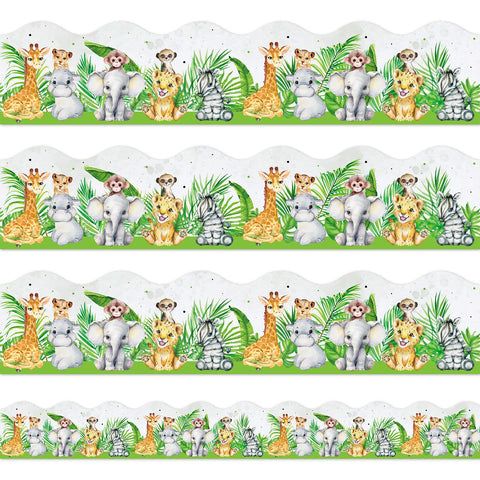 JarThenaAMCS Jungle Animals Bulletin Board Borders Safari Leaves Die Cut Trim Border Roll for Back to School Classroom Animals Theme Baby Shower Birthday Party Decorations 32.8Ft