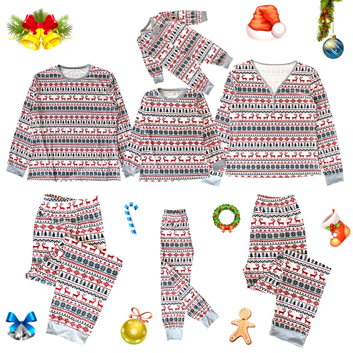 NMVB Christmas Family Matching Pyjamas Set Red Christmas Tree Elk Xmas Pajamas PJs Sleepwear Nightwear for Dad Mom Kids Girls Boys (Color : Red, Size : Baby(18-24M))
