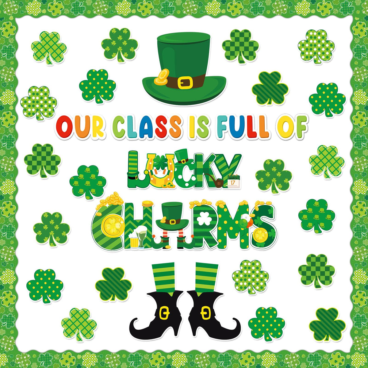 gisgfim St.Patrick Day Bulletin Board Decoration Set Lucky Shamrock Borders Cutouts for Party School Classroom Door Welcome Bulletin Board Craft Home Wall(St. Patrick's Day)