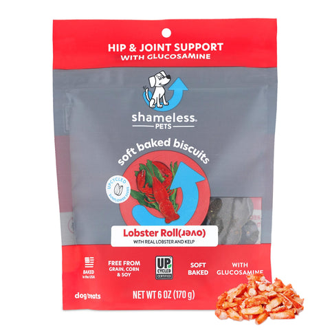 Shameless Pets Soft-Baked Dog Treats, Lobster Rollover - Natural & Healthy Dog Chews for Hip & Joint Support with Glucosamine - Dog Biscuits Baked & Made in USA, Free from Grain, Corn & Soy - 1-Pack