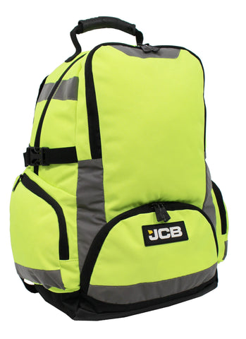 JCB - Hi Viz Backpack, High Visibility Safety Rucksack, Work Rucksack, Reflective Bag for Cycling Walks, Sports, Gym, School - Yellow