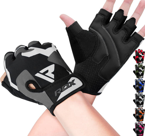 RDX Weight Lifting Gloves Gym Fitness Workout, Anti Slip Padded Palm Protection Elasticated Strength Training Equipment Half Finger Exercise Calisthenics Cycling Climbing, Men Women