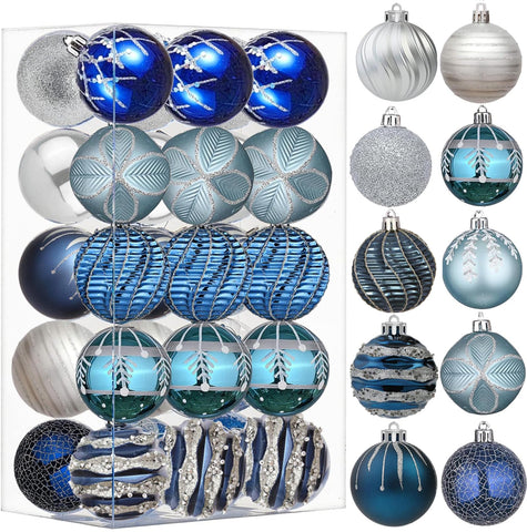 6 cm, Pack of 30 Christmas Baubles, Shatterproof Painted Christmas Tree Decoration Set for Holidays, Weddings, Christmas Decorations, 60 mm (Light Blue White)