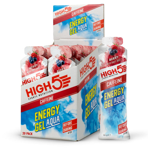 HIGH5 Caffeine Energy Gels Aqua - Quick Release Sports Gels to Power Muscles for Peak Performance - Natural Fruit Juice - On The Go Energy Boost for Running, Cycling and Endurance (Berry, 20 x 66g)