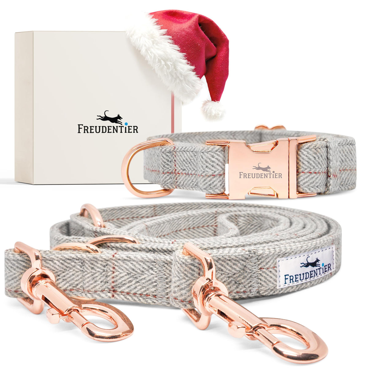 Freudentier Dog Collar + Dog Lead (2m) as Set | Exceptionally elegant, length adjustable & timeless | Dog leash