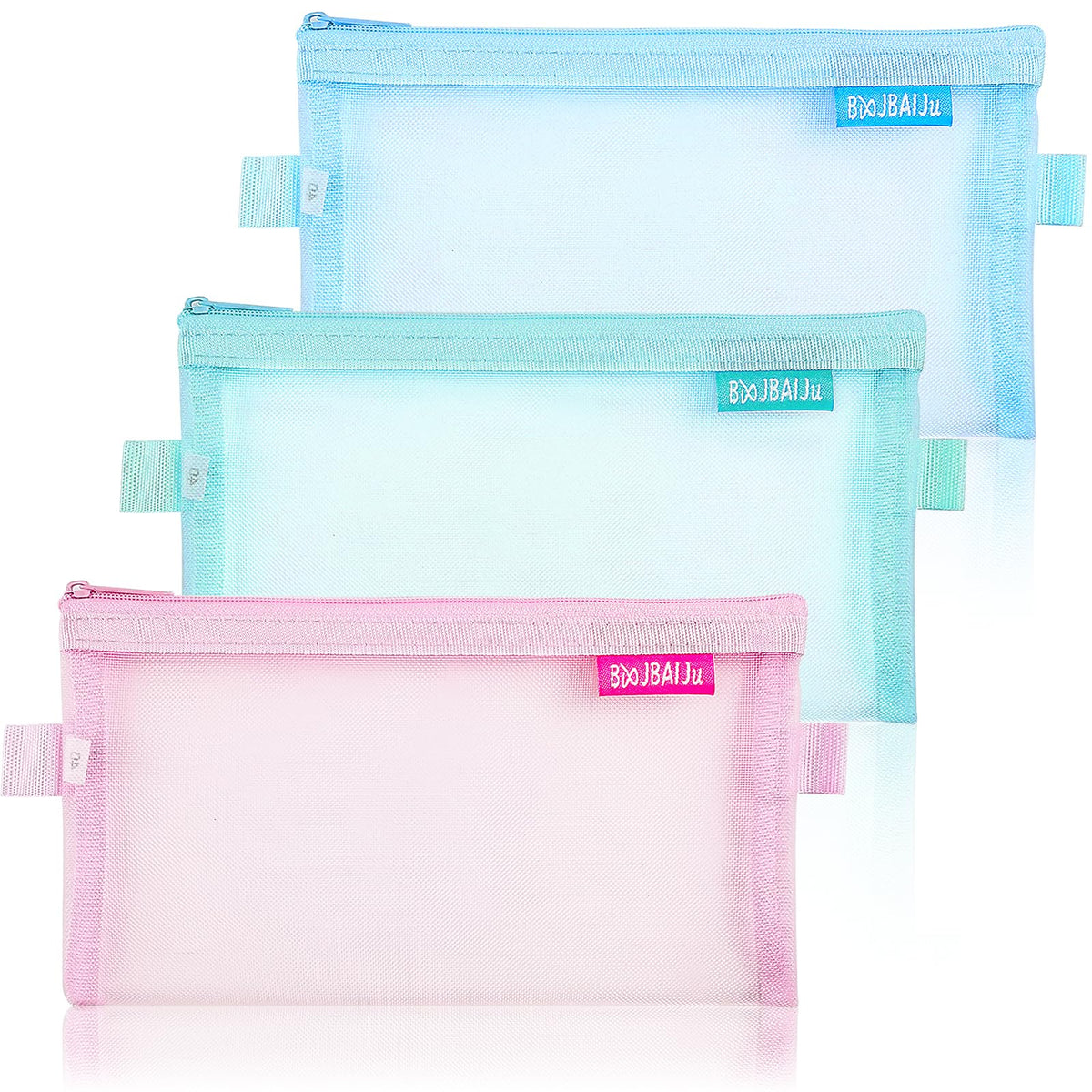 3 Pcs Pencil Case Set, Clear Pencil Case, Mesh Zipper Pencil Bags, Nylon Exam Pencil Pouch for Students, Office Stationery Storage Pouch for Adults (Pink, Green, Blue)