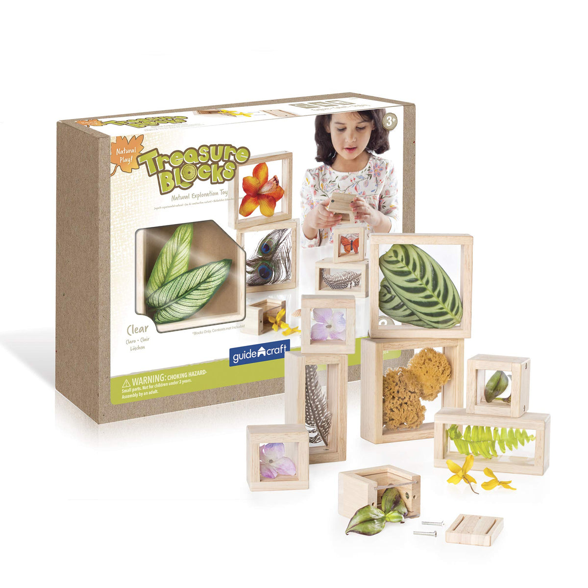 Guidecraft Treasure Blocks - Clear: Smooth Wooden Observation Stacking Blocks with Transparent Windows, Educational Toy for Kids