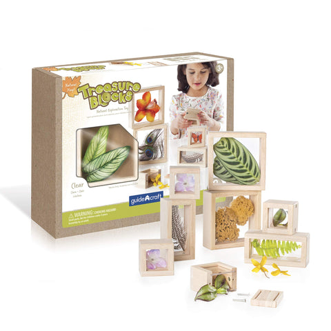 Guidecraft Treasure Blocks - Clear: Smooth Wooden Observation Stacking Blocks with Transparent Windows, Educational Toy for Kids