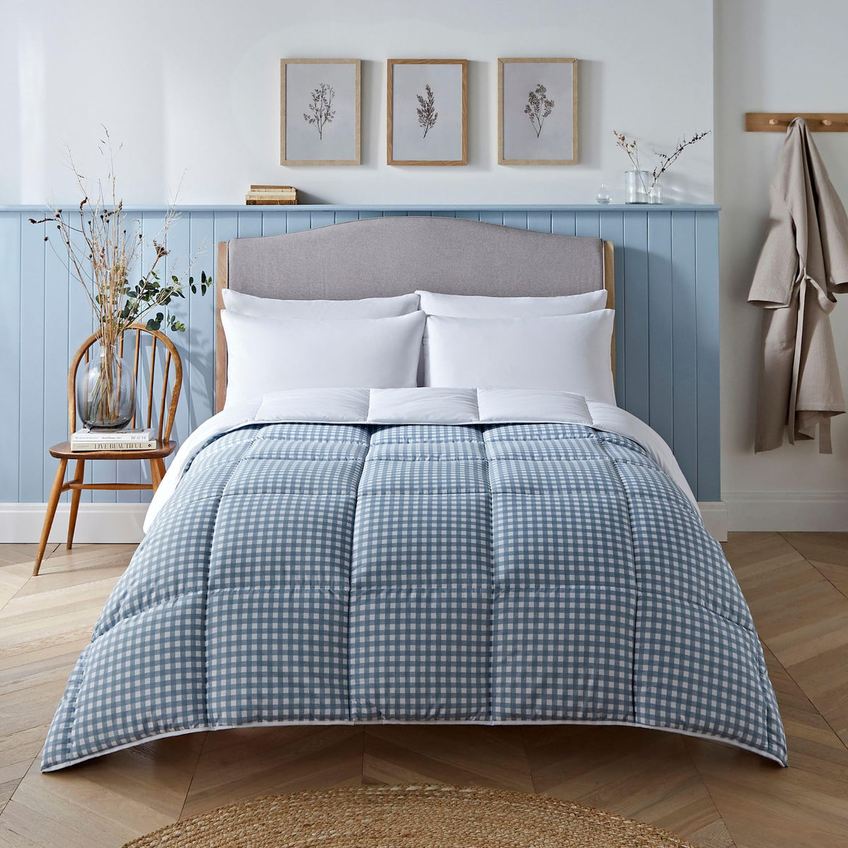 Night Lark - Coverless Duvet - Gingham Collection - Luxury Bedding - Hypoallergenic - Machine Washable (Dusk Blue, 4.5 Tog - Super King.)