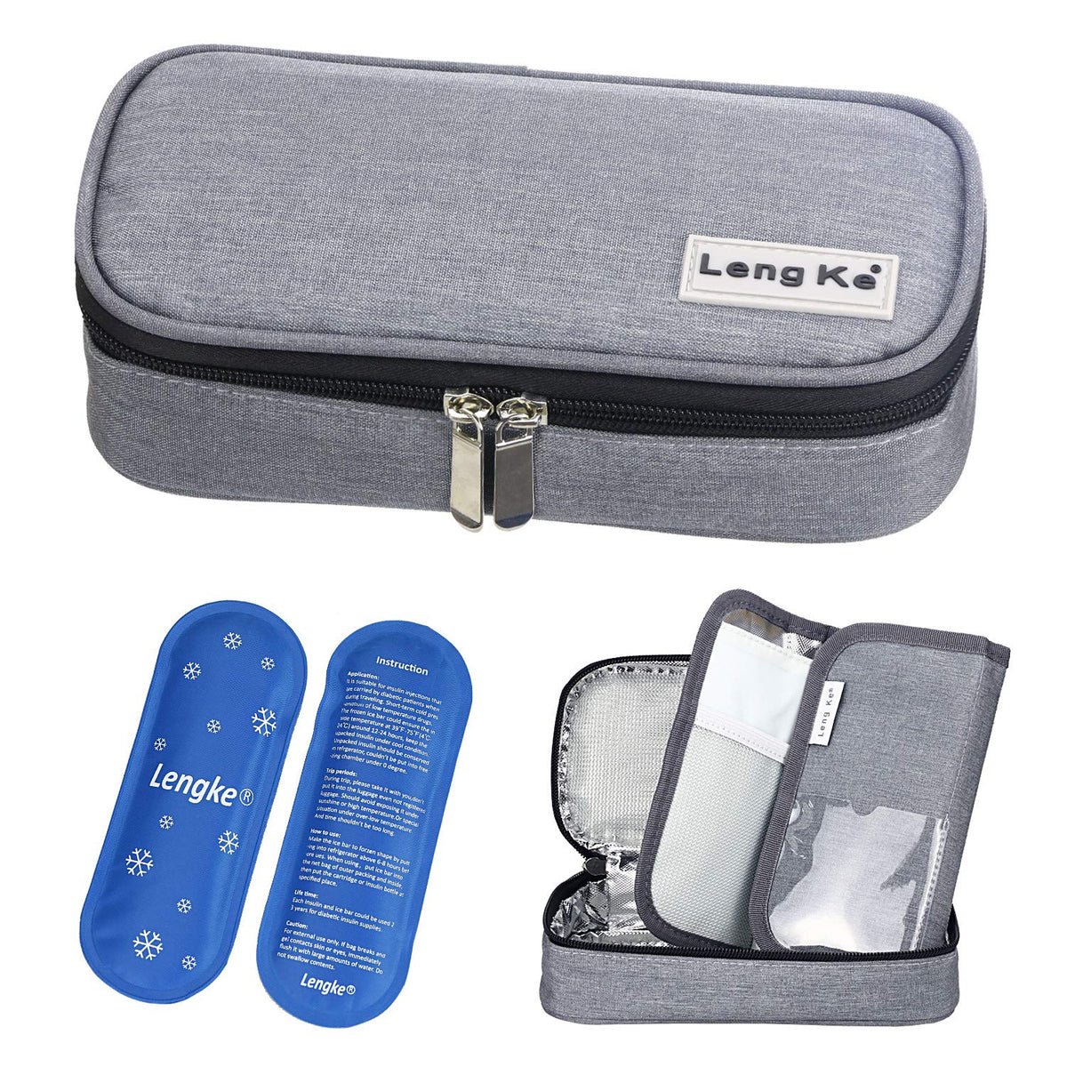 YOUSHARES Insulin Case - Insulin Cooler Travel Case for Diabetic Insulin Pen and Vials Storage with 2 Insulin Cooler Ice Packs (Grey)