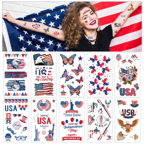 4th of July Tattoos - Konsait 20 Sheets Red White and Blue USA Tattoos Patriotic Temporary Tattoos, 4th of July Party Favors Supplies Decorations, Fourth of July Accessories