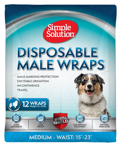 Simple Solution Disposable Dog Diapers for Male Dogs, with Super Absorbent Leak-Proof Fit for Excitable Urination, Incontinence, or Male Marking - 12 Pack