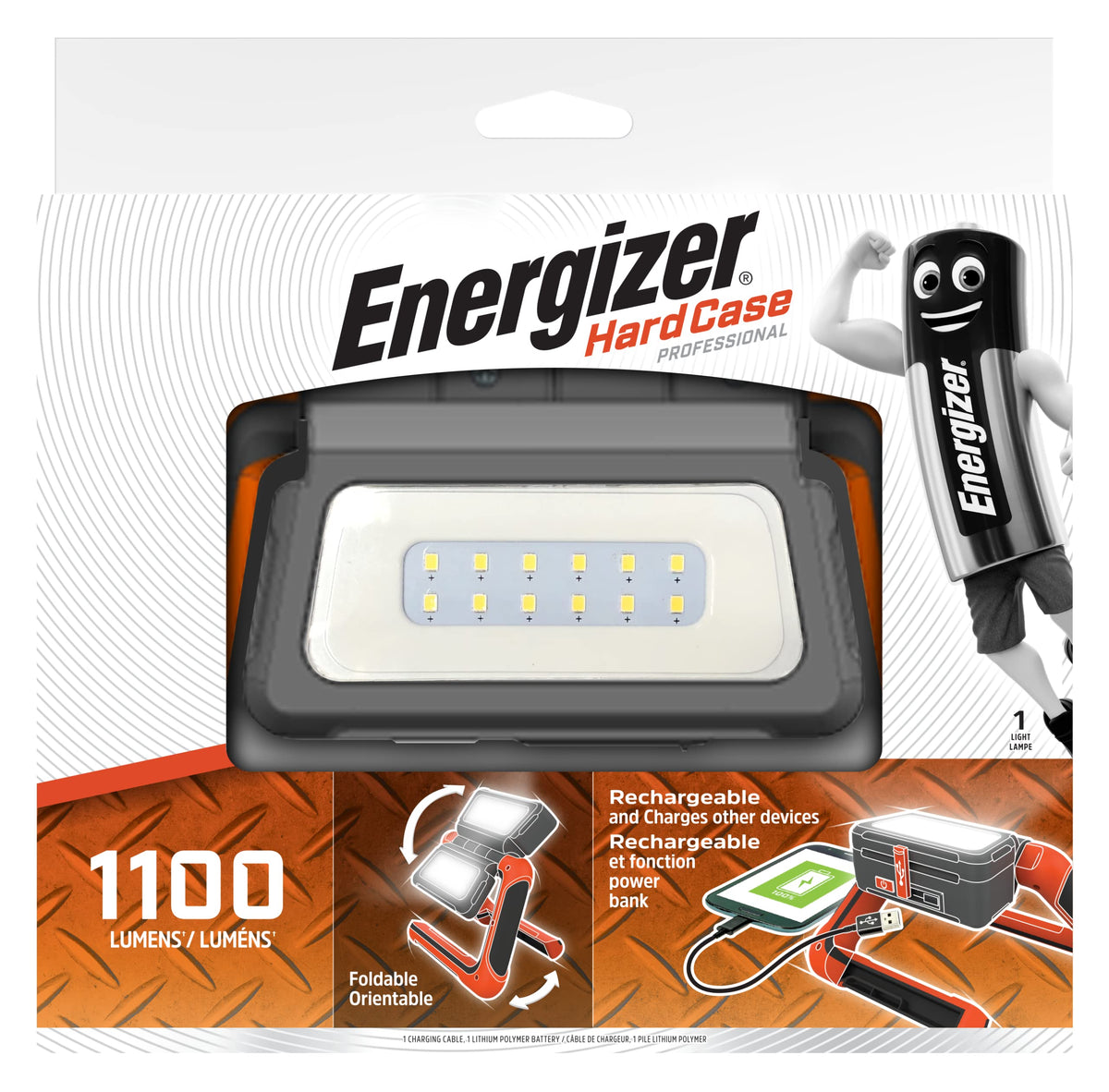 Energizer Hardcase Rechargeable LED Light Panel, Camping Accessory, Water Resistant, Flexible Illumination, USB Port to Charge Other Devices