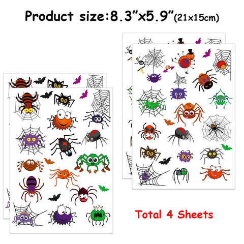 Temporary Tattoos For Kids, Halloween Tattoo Waterproof Cute Designs Stick on Children Tattoos, 80Pcs Cute Spider Stickers for Kids Children Party Favors