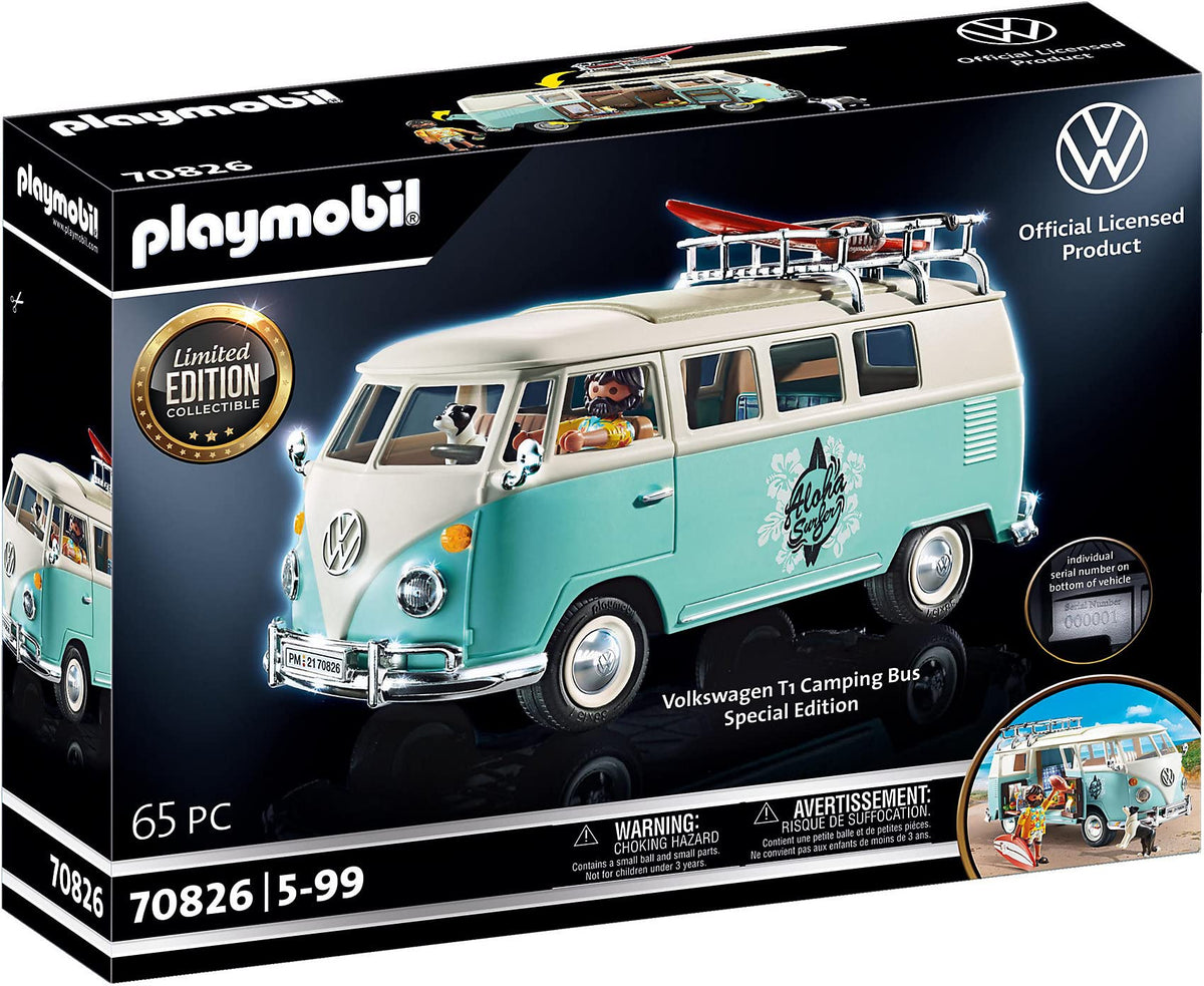 Playmobil 70826 Volkswagen T1 Camping Bus, Light Blue Surfer Van, Special Edition for Fans and Collectors, For Ages 5-99, Fun Imaginative Role-Play, PlaySets Suitable for Children Ages 4+