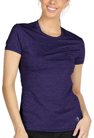 icyzone Women's Workout Running T-Shirt Activewear Yoga Gym Short Sleeve Tops Sports Tee (L, Purple)