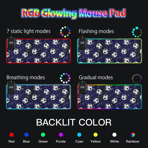 Blue Football Wireless Charging Mouse Pad for Mobile Phone Extra Large Gaming Mousepad with 13 Lighting Modes Computer Mat for Gaming MacBook PC Laptop Desk Office Home