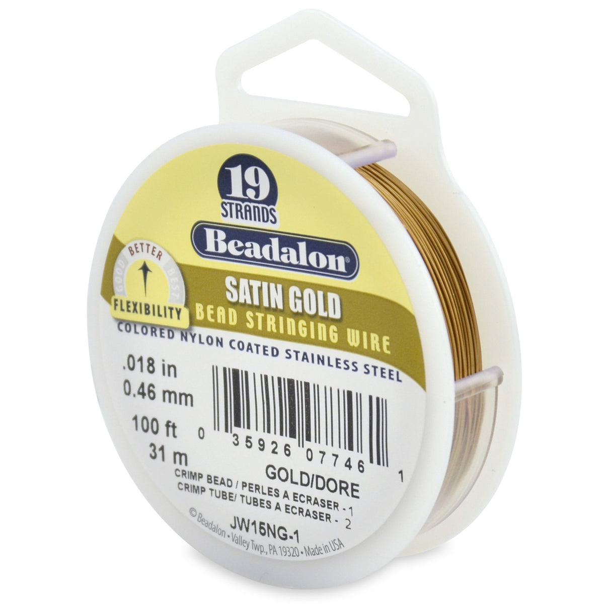 Beadalon 19-Strand Bead Stringing Wire, 0.018-Inch, Satin Gold, 100-Feet
