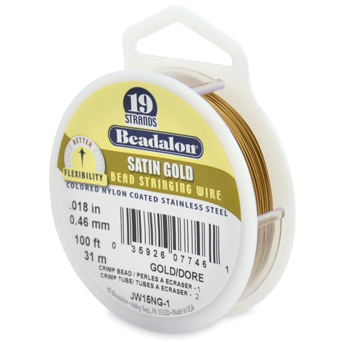Beadalon 19-Strand Bead Stringing Wire, 0.018-Inch, Satin Gold, 100-Feet