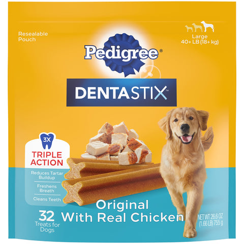 PEDIGREE DENTASTIX Large Dog Dental Treats Original Flavor Dental Bones, 1.66 lb. Pack (32 Treats)