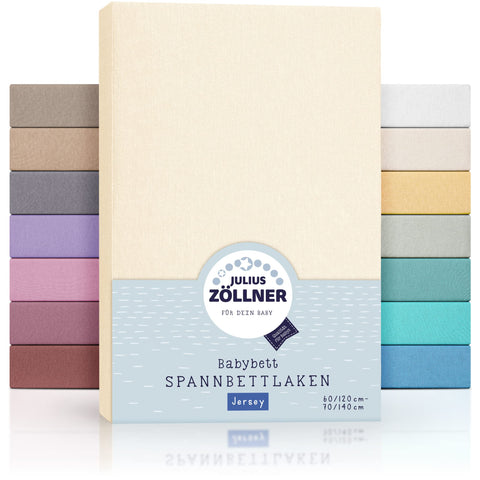 Julius ZÃ¶llner Jersey Fitted Sheet for Baby and Cot Bed, 100% Jersey Cotton, Oeko-Tex Standard 100 Certified, Size: 60 x 120 cm / 70 x 140 cm, Pack of 2, Ecru