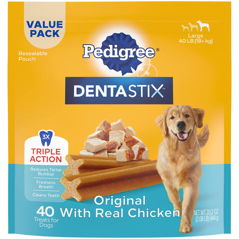 PEDIGREE DENTASTIX Large Dog Dental Treats Original Flavor Dental Bones, 2.08 lb. Value Pack (40 Treats)(Packaging May Vary)