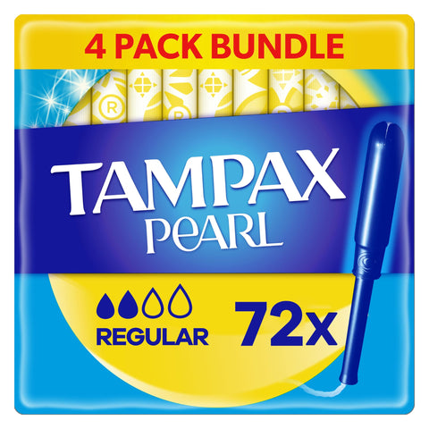 Tampax Pearl Tampons, Regular with Applicator, 72 Tampons (18 x 4 Packs), Leak Protection and Discretion, Super Absorbent
