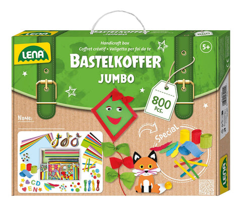 Lena 42629 case with Various Material for handcrafts, with Foam Rubber, Paper, Beads, Pompoms, Satin Ribbons, Buttons, Saucer Eyes and Much More, from 5 Years of Age, Jumbo 800 Colourful, 800 Teile