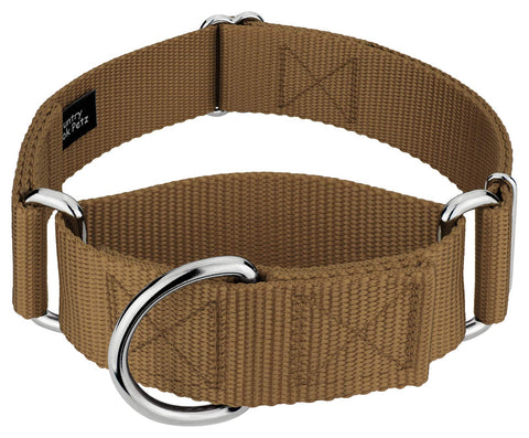 Country Brook Petz 1 1/2 Inch Martingale Heavy Duty Nylon Adjustable Dog Collar for Small, Medium, Large Breeds - Vibrant 17 Color Selection (Coyote Tan, Large)