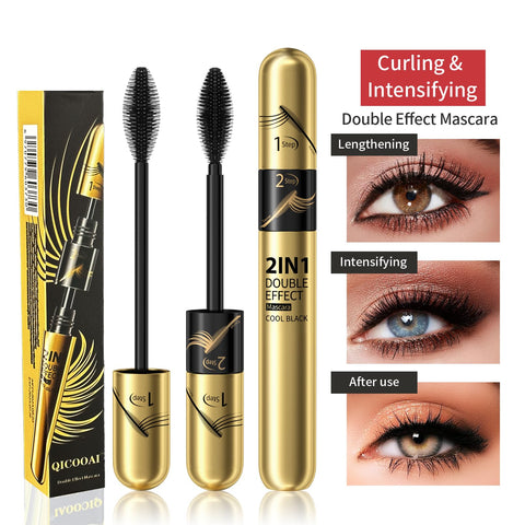 4D Silk Fiber Mascara Black 2 in 1 Mascara Waterproof 5x Longer Voluminous Curling, 5X Volume and Length Liquid Mascara Smudge Proof Water and Sweat Resis Mascara