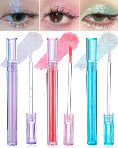 LYSdefeu Glitter Eye Shadow Set - 3Pcs Shimmer Metallic Chameleon Liquid Eyeshadow Kit, Lightweight Water Texture, Quick Drying Long Wearing Eyeshadow,Halloween Glitter Eye Makeup for Women Girl