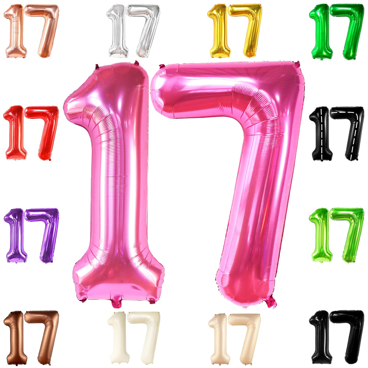 KatchOn, Hot Pink 17 Balloon Numbers - Giant, 40 Inch | 17 Birthday Balloons | Hot Pink 17th Birthday Decorations for Girls | Hot Pink 17 Balloons Numbers for Pink 17th Birthday Party Decorations
