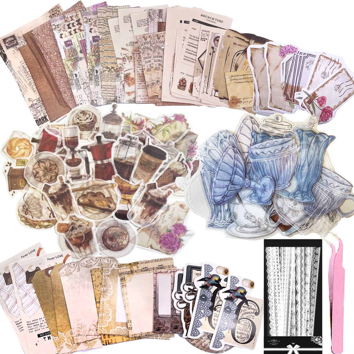 290pcs Aesthetic Scrapbooking Stickers Paper Pack, DIY Decorative Paper Dessert Supplies Stickers Paper Kit for Scrapbook Supplies Journal Kit (Dessert time)