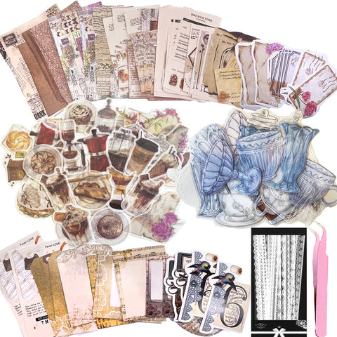290pcs Aesthetic Scrapbooking Stickers Paper Pack, DIY Decorative Paper Dessert Supplies Stickers Paper Kit for Scrapbook Supplies Journal Kit (Dessert time)