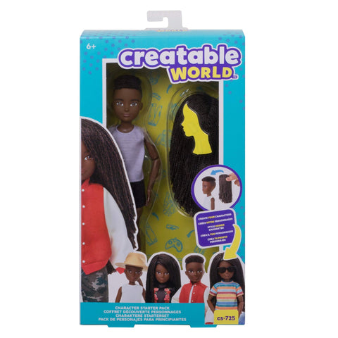 Creatable World Character Starter Pack CS-725, Black-Haired Doll with Brown Eyes, Long-Hair Braided Wig, Removable Tank and Shorts, Creative Play for All Kids 6 Years Old and Up