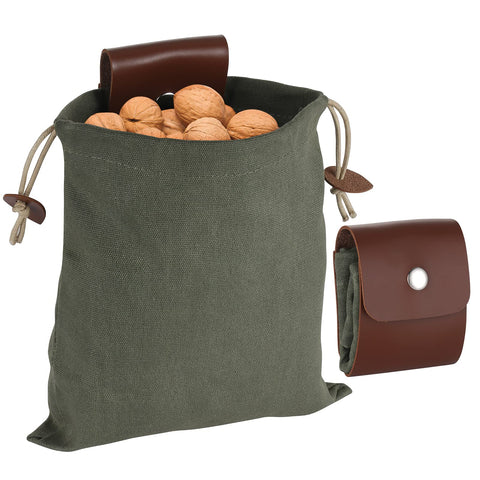 Foraging Bag, Collapsible Bushcraft Bag, Waxed Canvas Foraging Pouch Leather Belt Pouch Waist Bag Mushroom Bag Harvesting Bag Fruit Picking Bag for Camping, Hiking, Fishing, Seashells