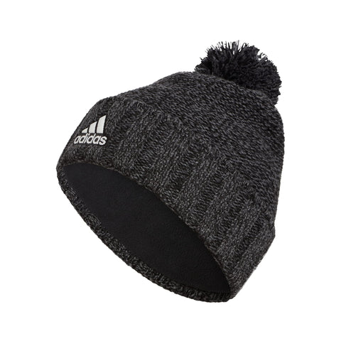 adidas Mens Recon Ballie Pom Beanie, Black-Grey Six Marl/Black/White, One Size