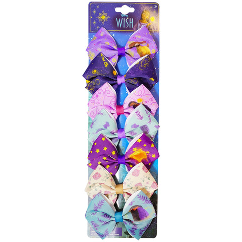 Disney Wish Kids Hair Bows - Hair Accessories Set - 7 Pcs 4 Inch Bow Bundle - Hair Bows for Girls - Different print on each clip - Alligator Clip - Ages 3+