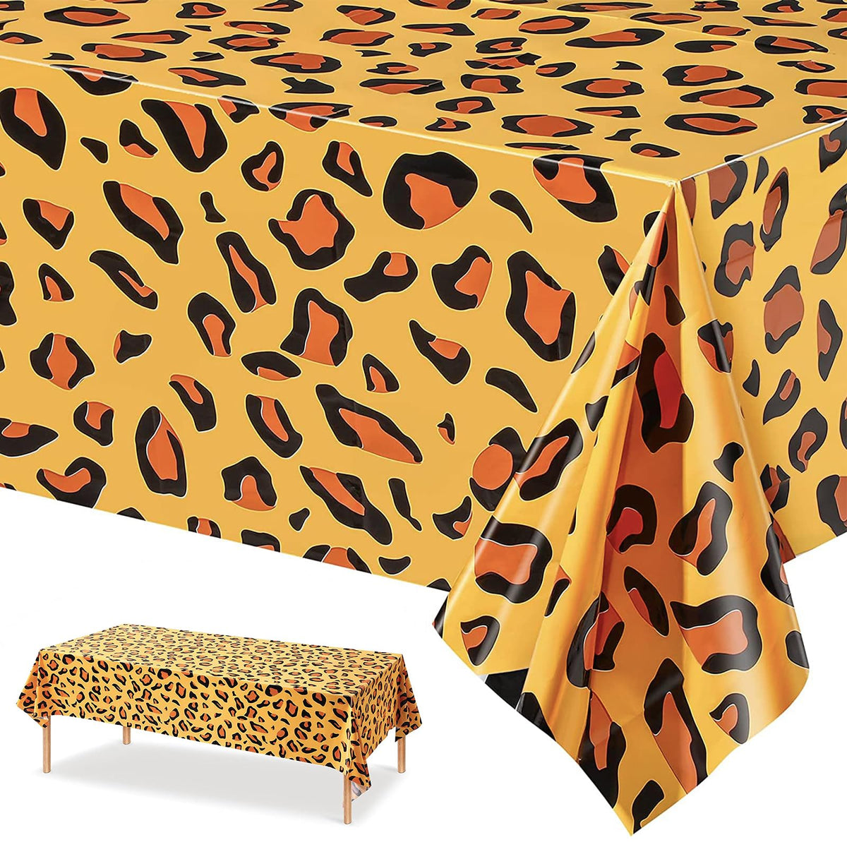 54x108 inch Plastic Leopard Print Tablecloth Animal Safari Table Cover Zoo Theme Table Cover Rectanglar waterproof Tablecloth for kids Birthday Baby Shower Zoo Jungle Safari Themed Party Decorations