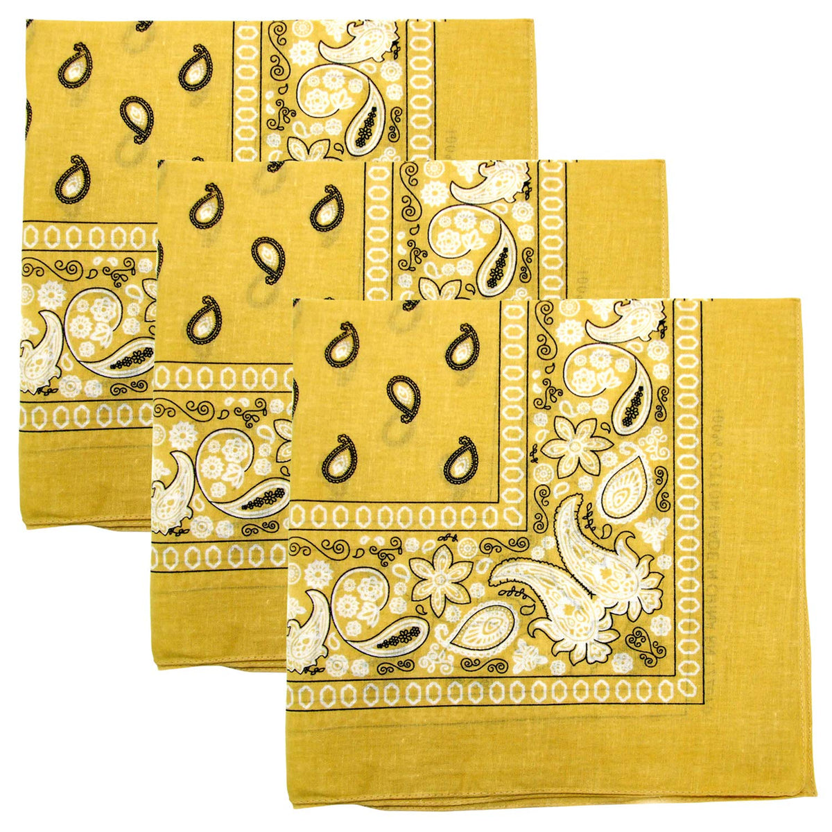 3 PK Cowboy Bandanas 100% Cotton 22 x 22 inch - Beige