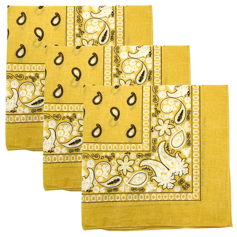 3 PK Cowboy Bandanas 100% Cotton 22 x 22 inch - Beige