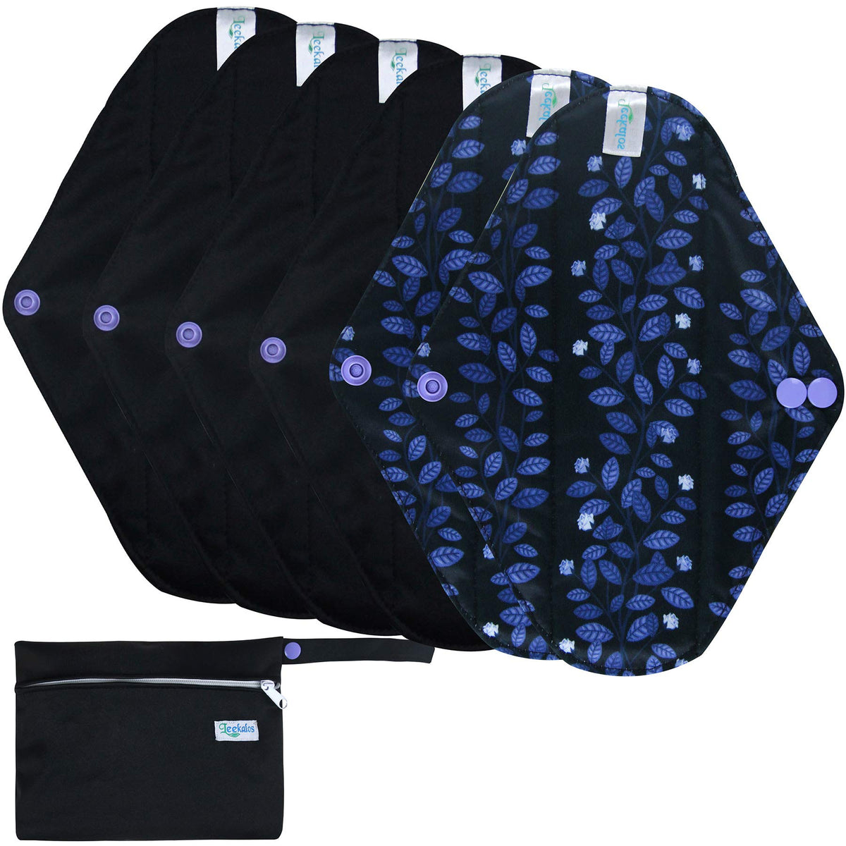 Leekalos Reusable Menstrual Pads - Bamboo Menstrual Cloth Pads | Light Incontinence Pads | Reusable Sanitary Pads - Pack of 6, 1 Cloth Mini Wet Bag
