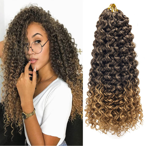 GoGo Curl Crochet hair 18inch Water Wave Crochet hair Ombre Blonde Synthetic Bohemian Crochet Braids Deep Wave Braiding hair Extensions (5Packs,1B/27)