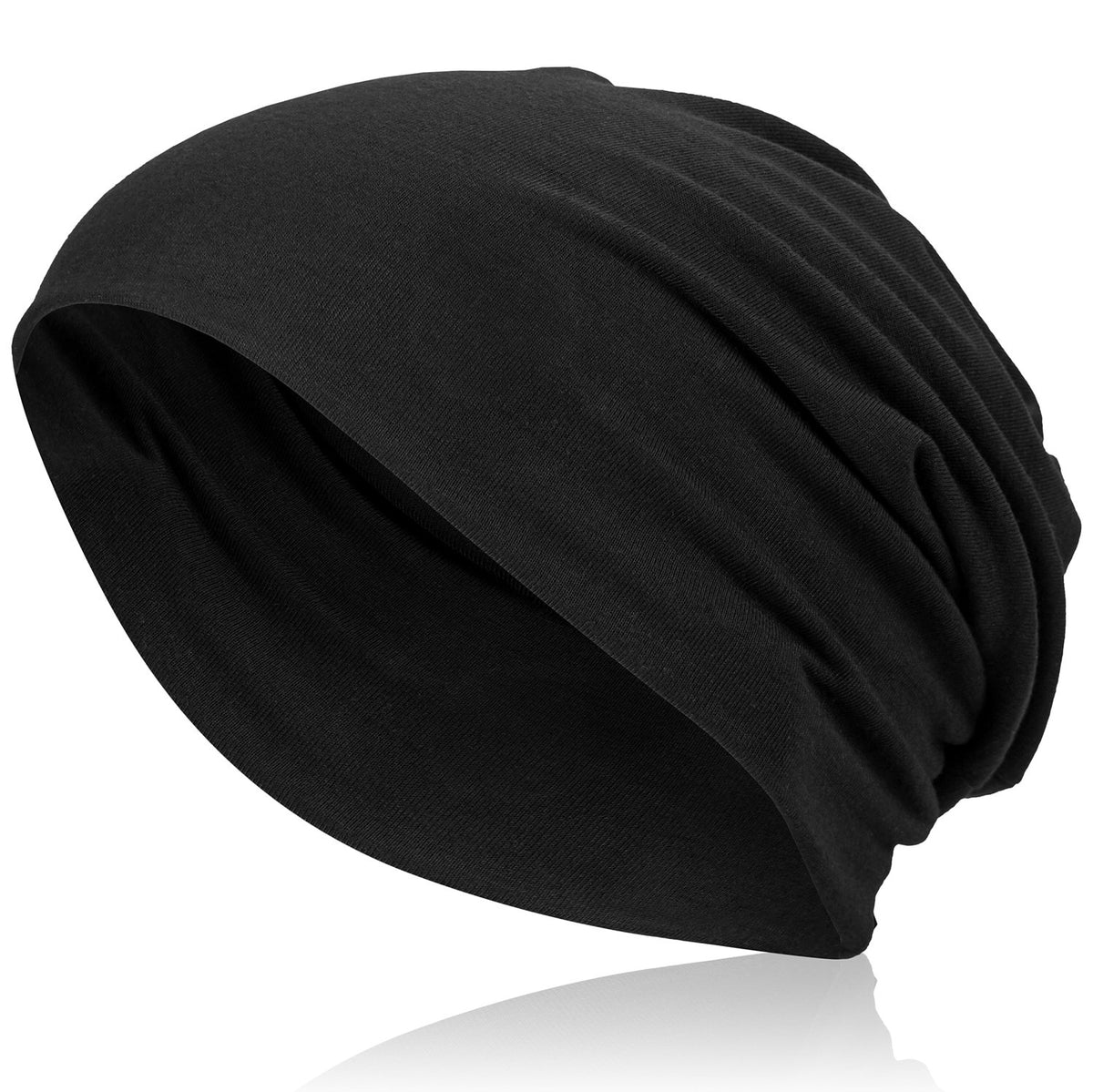 Ted Williams Unisex Beanie Made of fine Jersey Fabric, Breathable, Elastic, One Size - Slouch Beanie Black