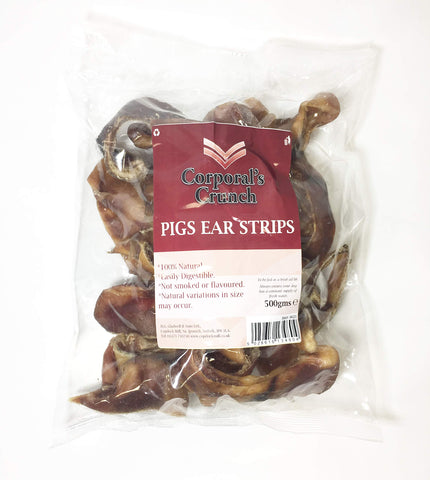 Corporals Crunch Pigs Ear Strips 500g Natural Dry Dog Chews Treats