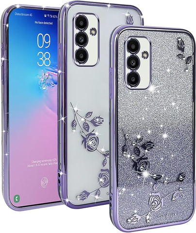 Jeelar for Samsung Galaxy S23 FE Case,Soft TPU Cute Glitter Protective Case for Women Girls Case-Purple