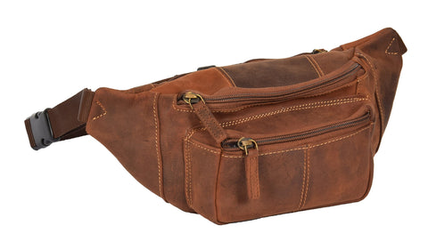 Real Leather Bumbag Pouch Money Waist Hip Belt Mobile Travel Bag fit up to 50" Waist HLG374 (Oil Tan)