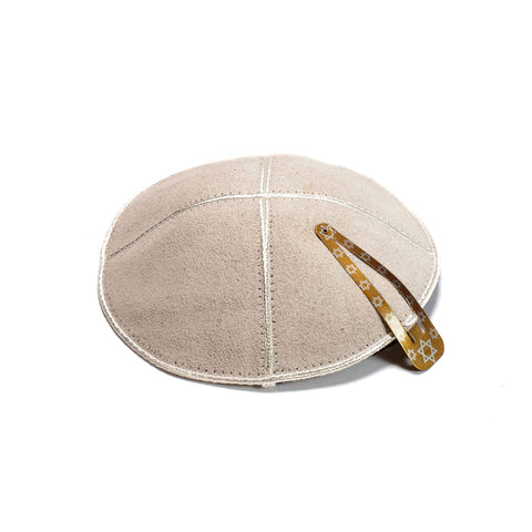 JL Kippha's 16cm Jewish Leather Silver Light Grey Kippah Yarmulke Synagogue