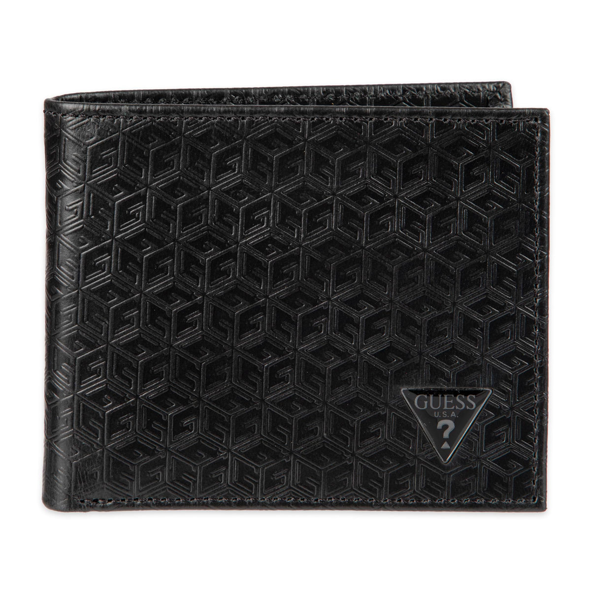 GUESS Men's Classic Bifold Wallet with Card Slots, Bill Compartment and Id Window, Black Textured, One Size, Classic Bifold Wallet With Card Slots, Bill Compartment and Id Window
