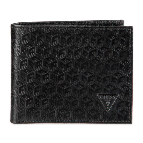 GUESS Men's Classic Bifold Wallet with Card Slots, Bill Compartment and Id Window, Black Textured, One Size, Classic Bifold Wallet With Card Slots, Bill Compartment and Id Window